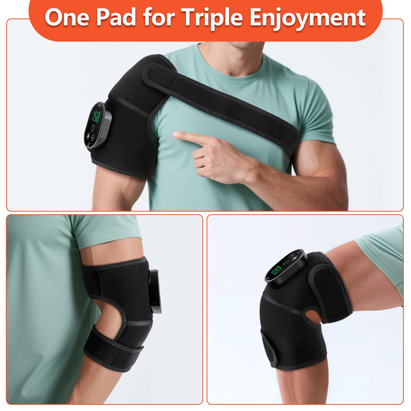 ERHIVORA Knee Massager with Heat, Cordless Knee Heating Pad for Pain Relief | 6 Heat & 3 Vibration Modes, 3000mAh Rechargeable Battery, with Extension Belt, for Knee, Elbow, Shoulder, Joint Discomfort Black1