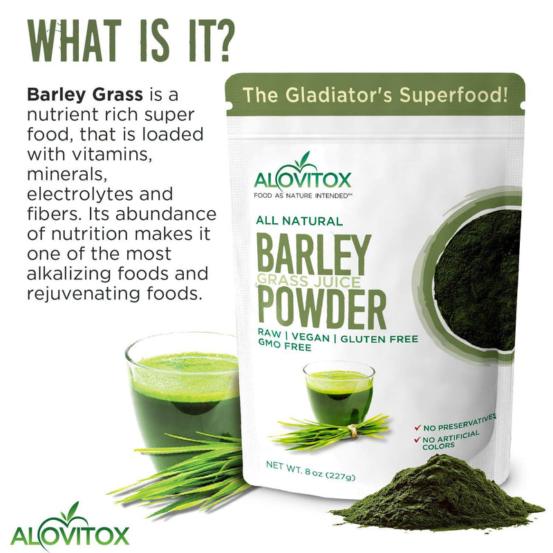Alovitox Barley Grass Juice Powder: USDA Organic, Raw, 56 Servings | With Chlorophyll, Vitamins, Minerals, Enzymes, Antioxidant and Immune Boosting, All Natural, Gluten-Free, Non-GMO, 8 oz 8 Ounce (Pack of 1)