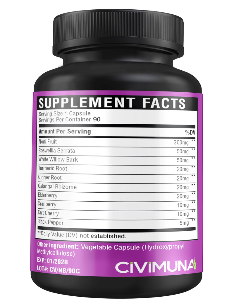 [Australia] - Noni Capsules with Boswellia, White Willow Bark, Turmeric, Ginger Root and More - 90 Capsules for 3 Months Supply 