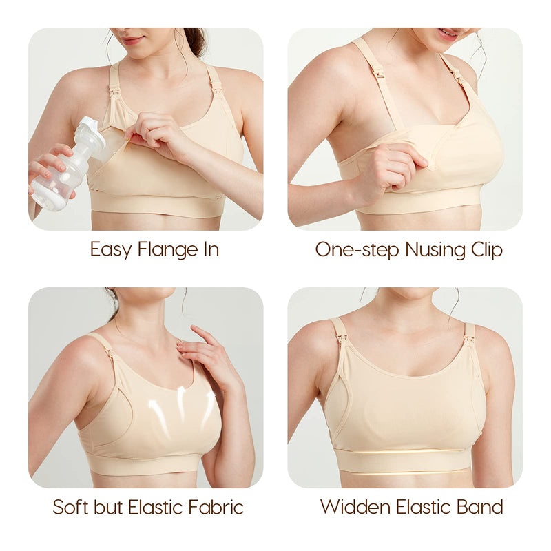 [Australia] - Lupantte Pumping Bra Hands Free, Breast Pump Bra, Adjustable Breast-Pumps Holding and Nursing Bra, Pumping & Nursing Bra Black+skin Medium (Pack of 2) 