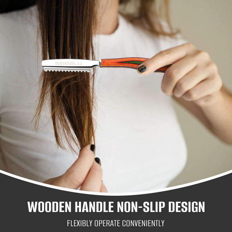 Hair Razors for Cutting, Wood Handle Hair Styling Razors, 10PCS Replaceable Stainless Steel Razor Blades, Professional Thinning Texturizing Razor for Women.