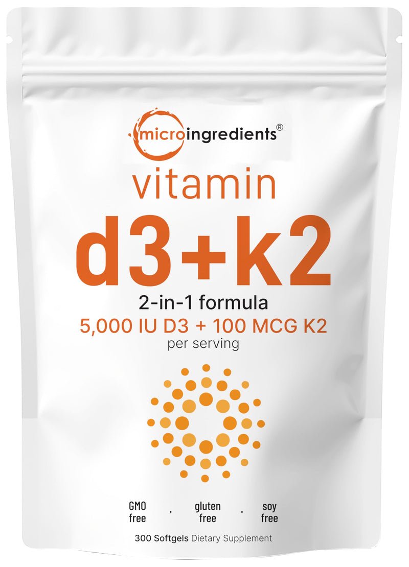 Micro Ingredients Vitamin D3 5,000iu + K2 100mcg Softgels & Multi Collagen Complex 240 Capsules Bundle 2 Pack | Essential Sunshine Vitamins | Hydrolyzed Protein Peptides