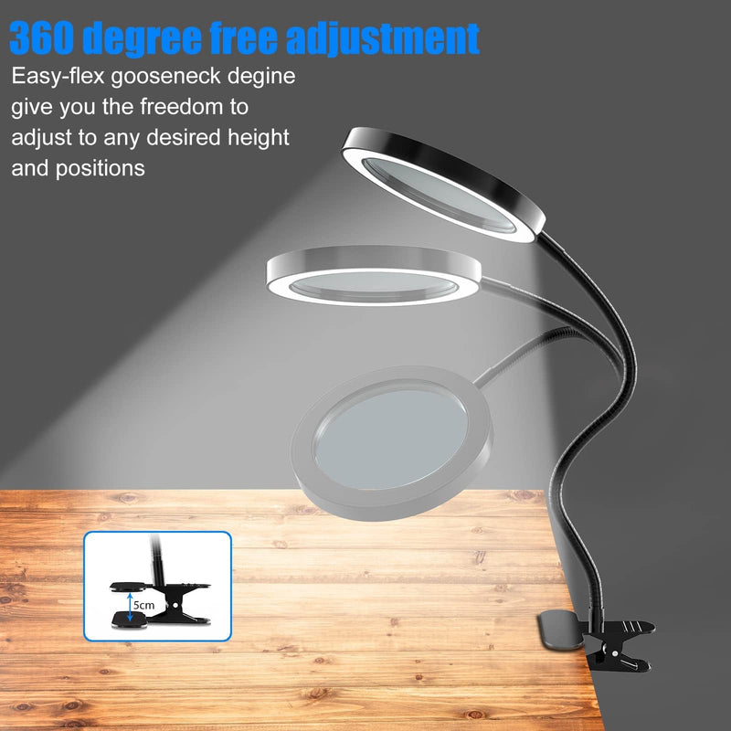 [Australia] - Nazano 8X Magnifying Glass with Light and Stand, 3 Adjustable Color Modes/10 Brightness Levels, Magnifying Lamp with Metal Clamp 