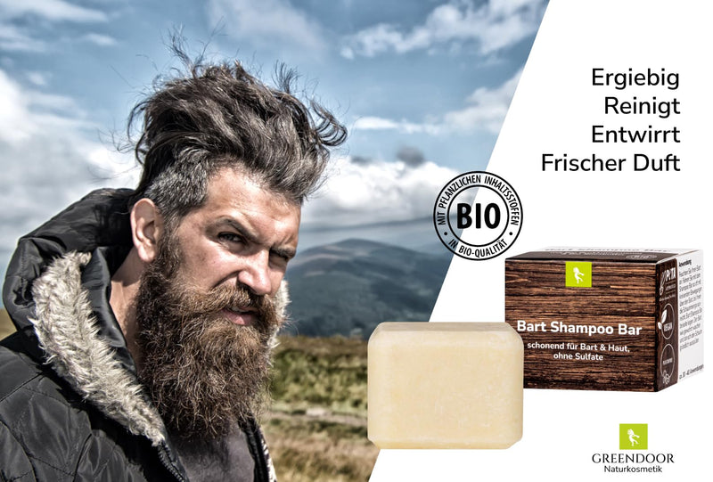 [Australia] - GREENDOOR Beard Shampoo Bar 75g vegan, solid beard shampoo with organic shea butter without sulfates, silicones, plastic, perfectly groomed beard, natural fresh scent, natural cosmetics 