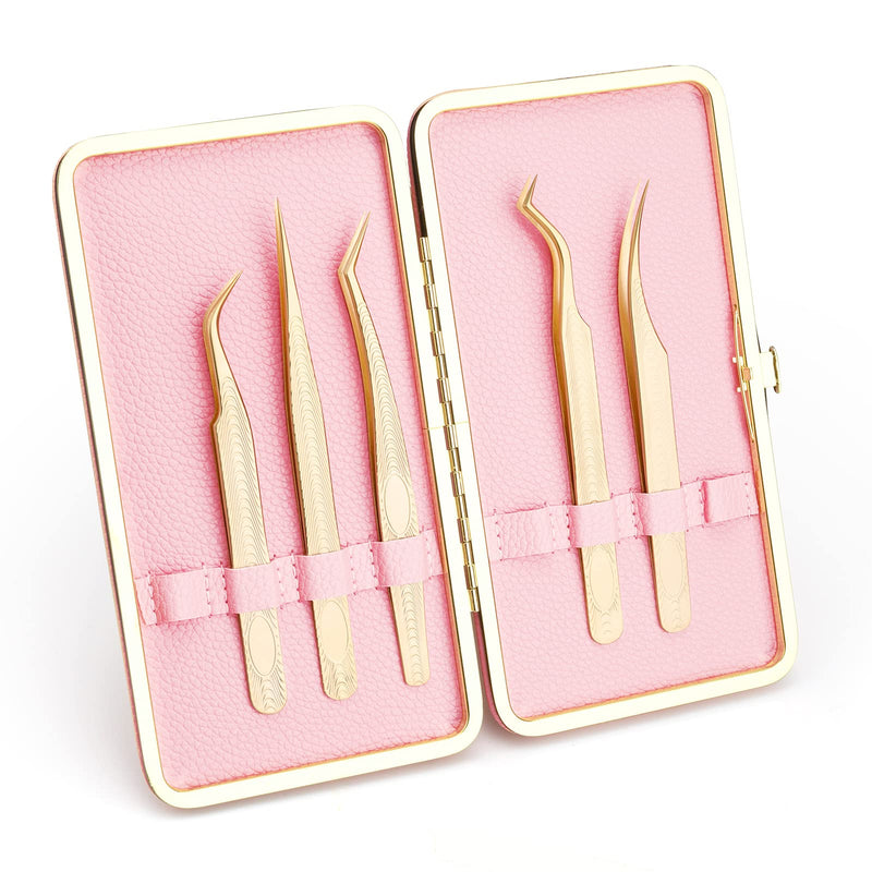 5 PCS Lash Extension Tweezers Set, Stainless Steel Professional Eyelash Extension Tweezers for Volume, Isolation and Classic Lashes 5 Pcs Lash Tweezers Set