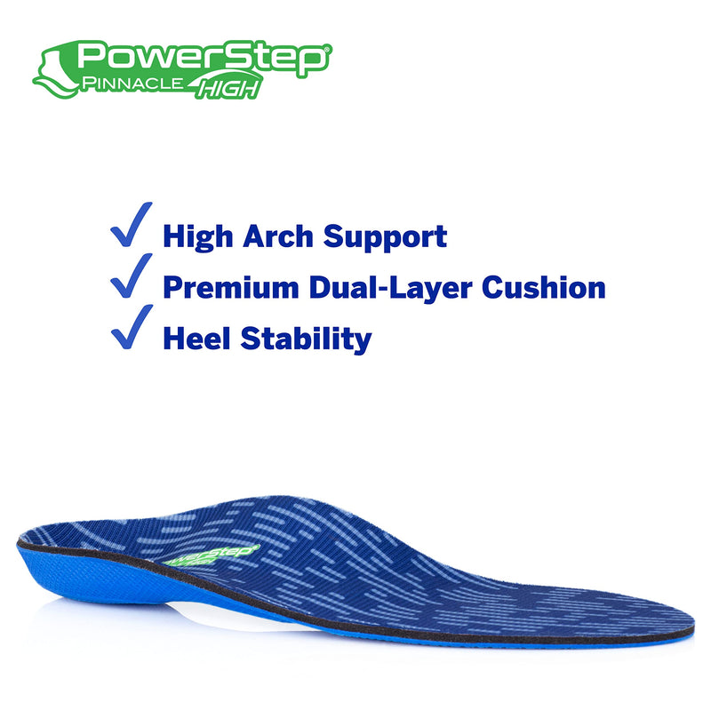 [Australia] - Powerstep Insoles, Pinnacle High Arch, Pain Relief Insole, Supination, High Arch Support Orthotic for Women and Men Blue/Dark Green Men's 11-11.5 