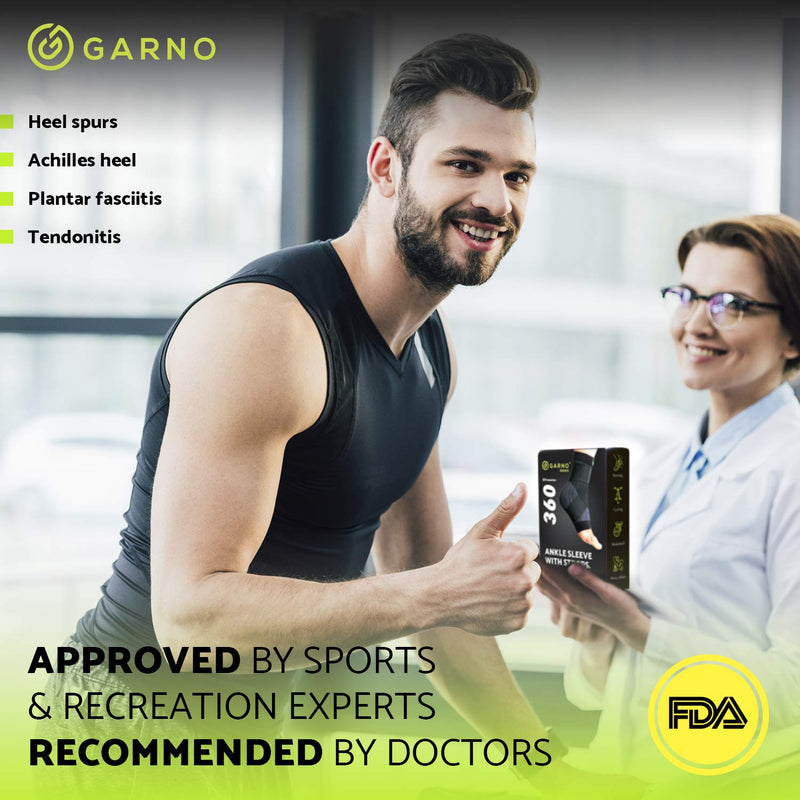 GARNO Ankle Brace – Compression Foot Sleeve with Adjustable Straps for Men & Women, Plantar Fasciitis & Achilles Support, Heel & Arch Pain Relief, Swelling & Injury Recovery, Protection for Sports, Running & Basketball (One Size Fits Most, Black)