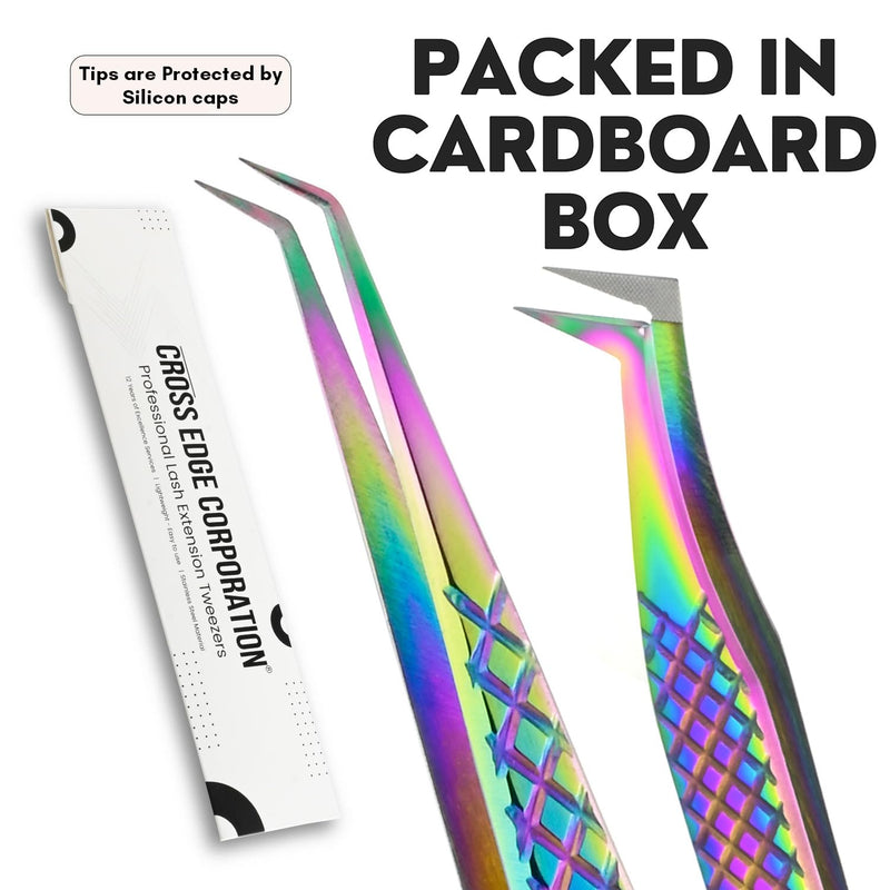 2pcs Fiber Tip Lash Tweezer Set – Fine Axe Tip Volume Boot Tweezer & Isolation Tweezer, Precision Eyelash Extension Tools, Stainless Steel, Non-Slip Grip for Classic, Mega Volume Lashing (Multi) 2Pcs Set Lash Tweezers Set/Ftlt-33