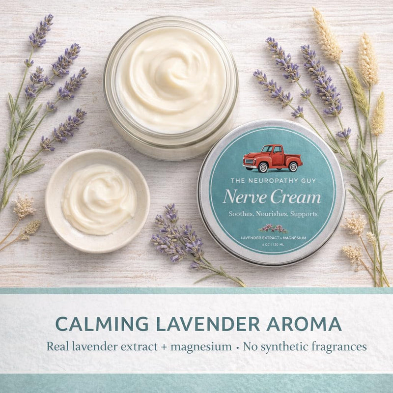 The Neuropathy Guy Nerve Cream - Lavender Magnesium Cream for Feet, Hands, Legs & Toes - Soothing Nerve Support with Arnica, Menthol, Aloe Vera & Vitamin E - 4 oz
