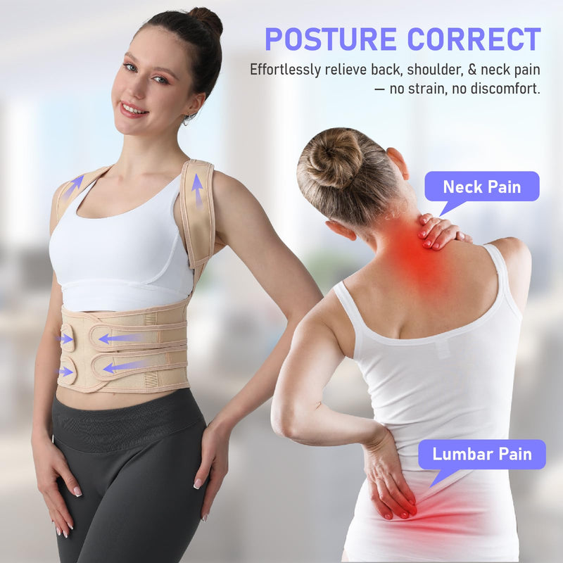 [Australia] - Posture Corrector for Women and Men, Back Brace with Full Back Support, Adjustable Shoulder Straightener for Upper & Lower Back Pain Relief, Scoliosis, Hunchback (Medium, Beige) Medium 