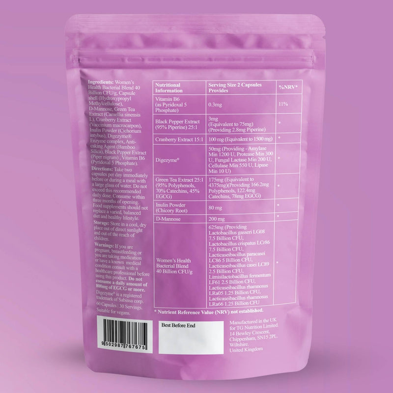 Vaginal Probiotics for Women - Flora Femme by Libby Bido Contains Intimate Blend of 25 Billion CFU Bacterial Cultures, D Mannose, Cranberry, Green Tea, Digestive Enzymes. 60 Vegan Capsules.