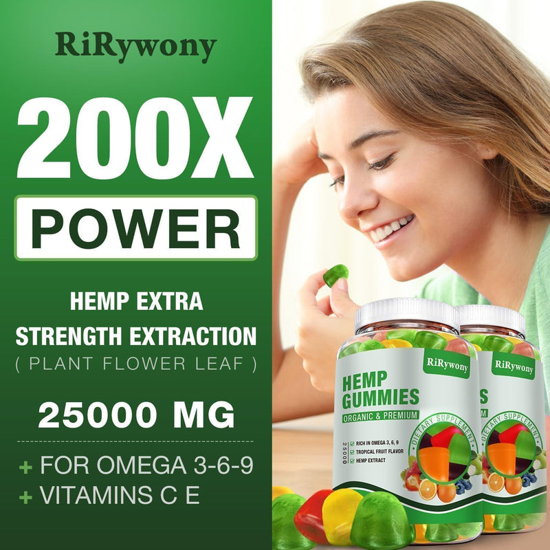 Hemp Gummies for Sleep, Pain, Anxiety 3 Packs, High Potency Edible Gummies Extra Strength Organic Hemp Oil Extract Vegan Bear Gummy - 240 Counts Candy