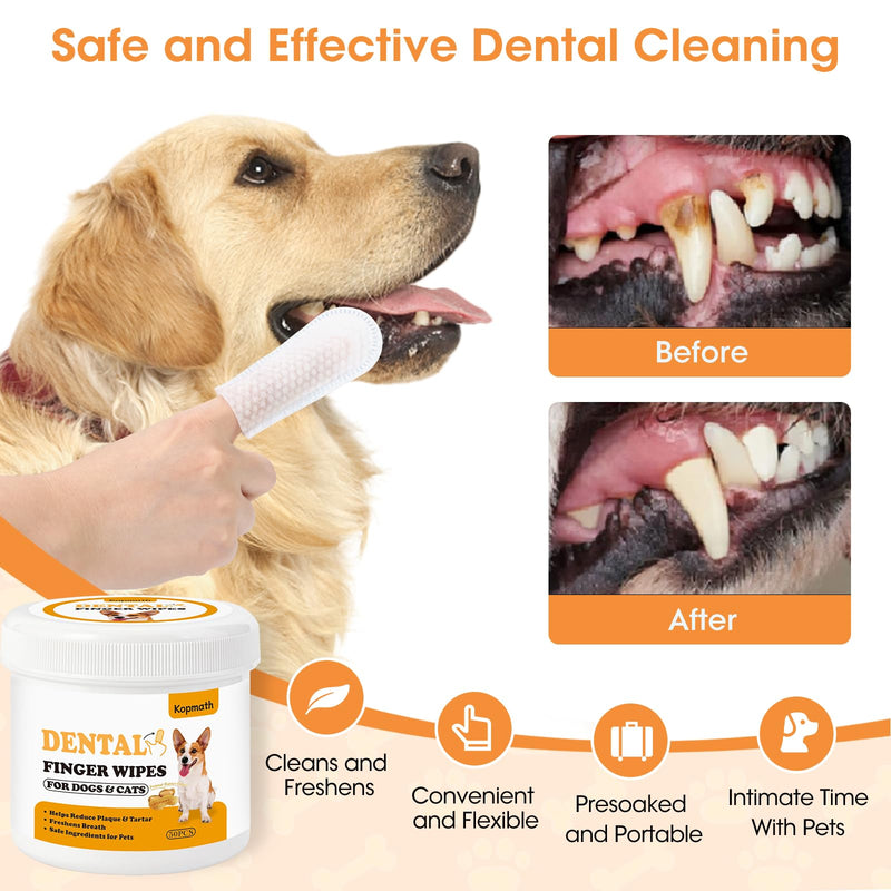 Dental Care Finger Wipes for Dogs & Cats, Reduces Plaque & Tartar Freshens Breath, Pre-Soaked Pet Teeth Wipes, Easy to Use Disposable Oral Cleaning Pads, Peanut Flavor Peanut Butter 50 Count - PawsPlanet Australia