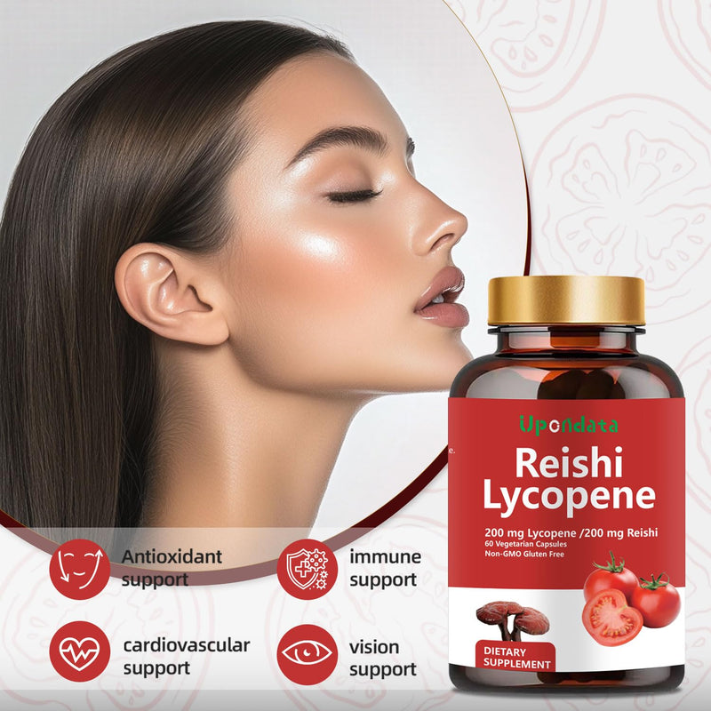 [Australia] - Lycopene Capsules, Natural Lycopene 200mg with Organic Reishi Mushroom 200mg Supplement for Prostate Health and Immune Support - Gluten-Free, Non-GMO, 60 Capsules (1 Pack) 1 