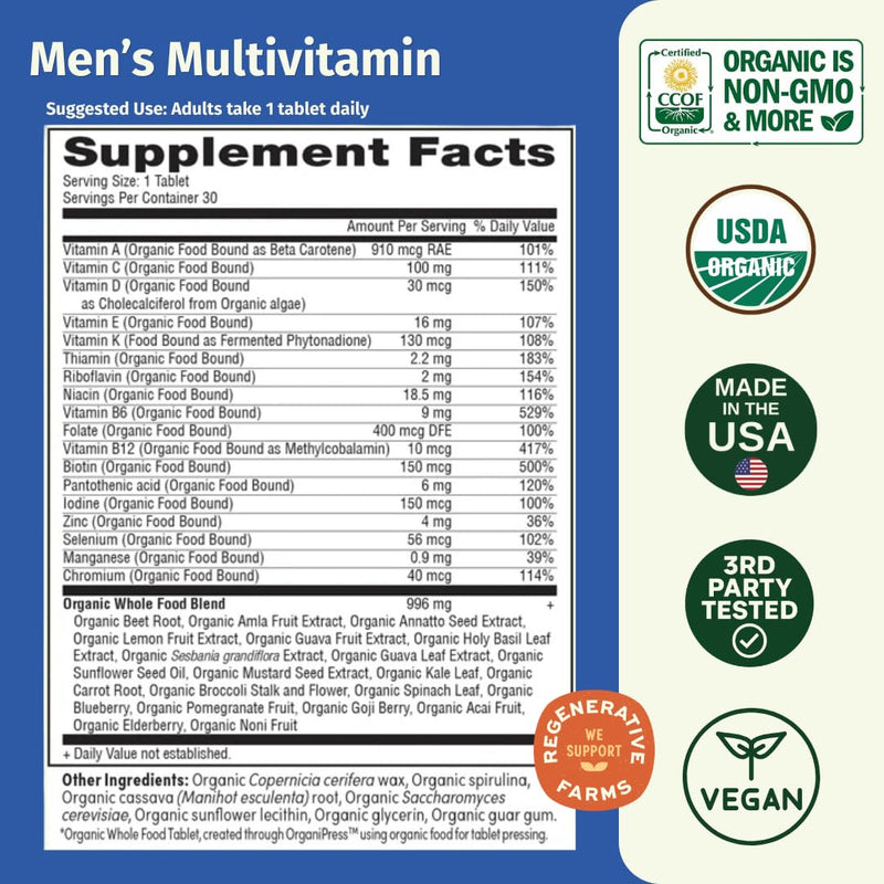 Mens Organic Multivitamin with Methylated B12 60ct