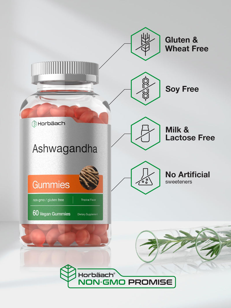 [Australia] - Horb√§ach Ashwagandha Gummies for Women and Men | 60 Count | Vegan, Non-GMO, Gluten Free Supplement | Tropical Flavor 60 Count (Pack of 1) 