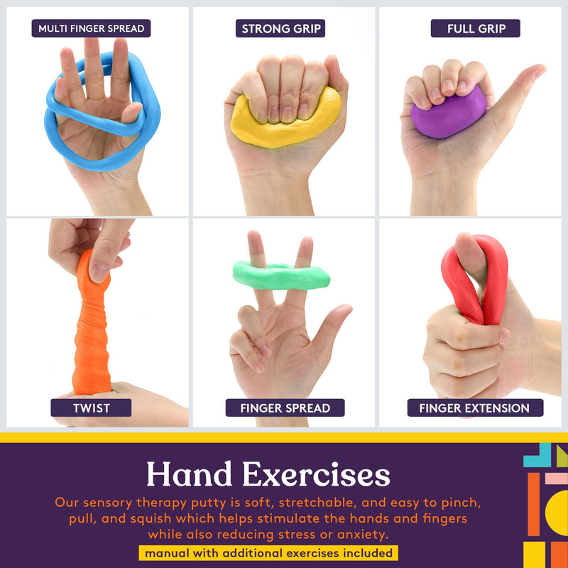 [Australia] - Special Supplies Therapy Putty for Kids and Adults - Resistive Hand Exercise Stress Relief Therapy Putty Kit, Set of 4 Strengths, Three ounces of each putty 