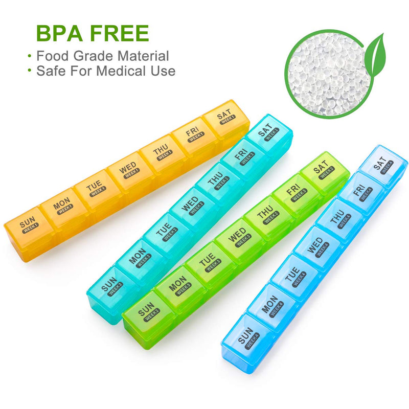 Sukuos Monthly Pill Organizer 28 Day Easy to Open, Large Moisture-Resistant Pill Box Cases with Dust-Proof Box and Clear Lid for Vitamin/Fish Oil/Supplements Green & Yellow
