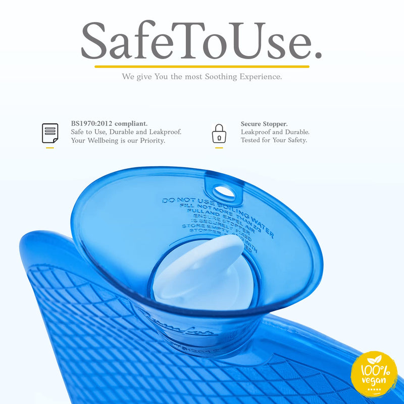 [Australia] - Qomfor Hot Water Bottle - 1.8 Liter Capacity - Premium Hot Water Bottle for Pain Relief, Back, Shoulder and Neck - Without Cover - [Blue] Blue 