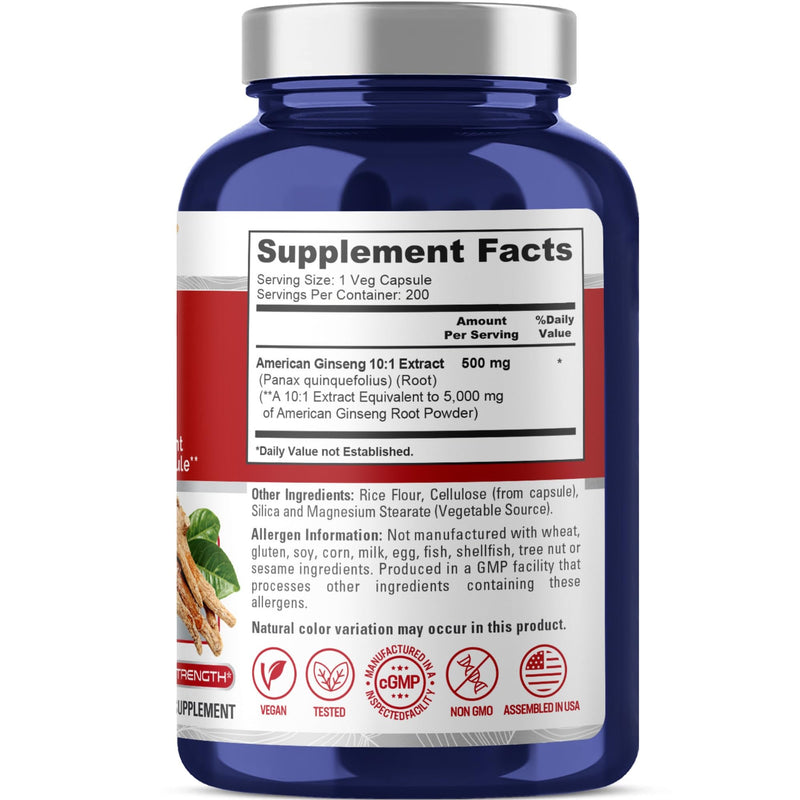 [Australia] - NusaPure American Ginseng 5000 mg - 200 Veggie Capsules (Vegetarian, Non-GMO, Vegan) 