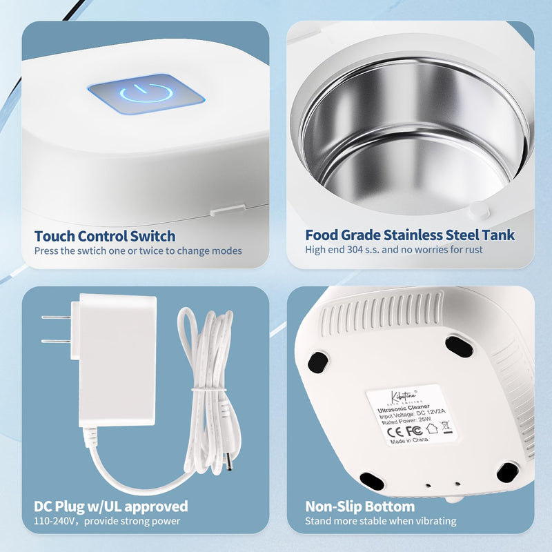 [Australia] - Ultrasonic Retainer Cleaner Machine with 4 UV Lights for Denture Aligner Retainer Mouth Guard Jewelry Rings, Ultrasonic Denture Cleaner for All Dental Appliances White 