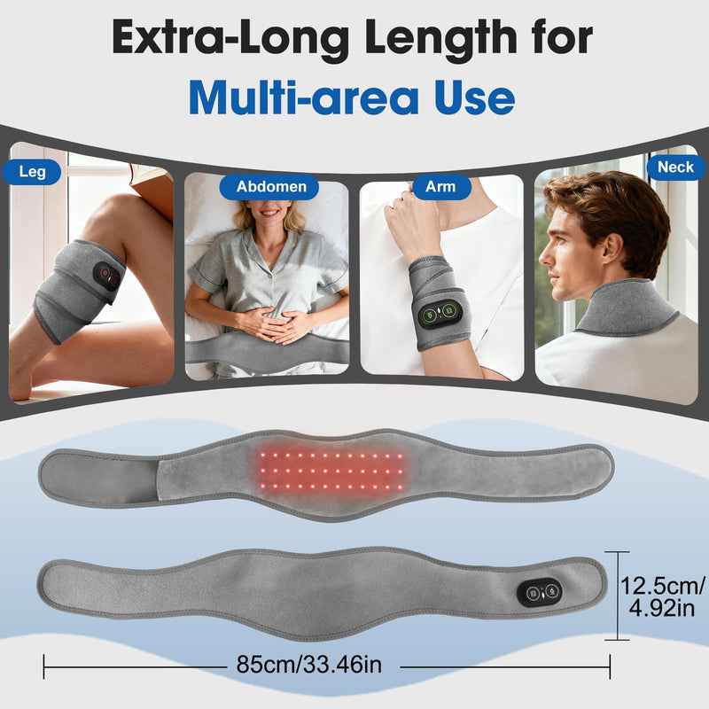 Cordless Neck Heating Pad for Pain, Neck Massager with 660nm 850nm Red Light, Neck Heating Pad for Pain Electric, Heated Neck Brace Wrap for Soreness Stiffness Pain Relief Gray