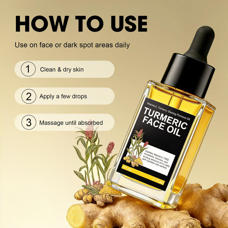 Turmeric Oil for Face, Facial Skincare Oil with Turmeric Root Extract & Tetrahexyldecyl Ascorbate, Hydrating Face Glow Serum, Daily Skin-Conditioning Care for a Radiant-Looking Appearance