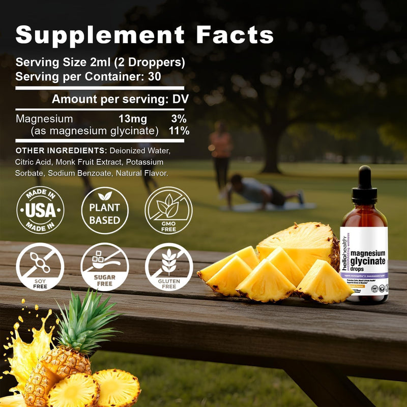 Magnesium Glycinate Liquid Drops Supplement for Women, | Men & Kids – magnesio Bisglycinate 100 mg for Natural Calm, Muscle Recovery – Liquid Vitamins (30 Days) Pineapple Flavour Adult Pineapple