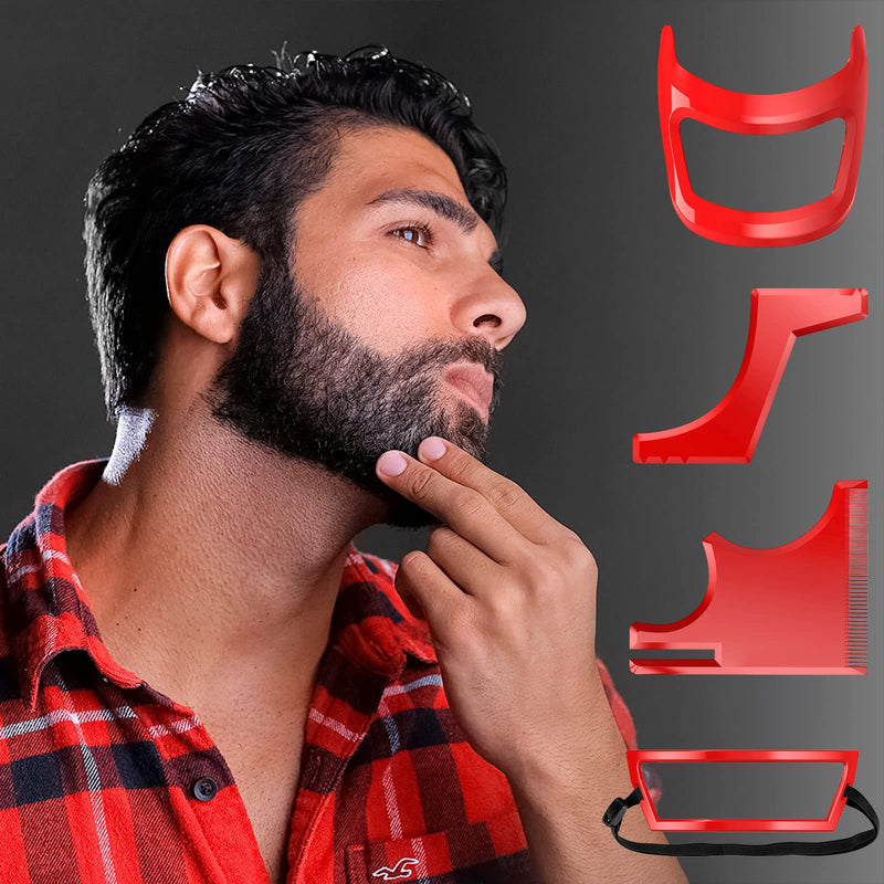 [Australia] - Linkidea Men's Beard Line Tool Set with Goat Beard and Straightener - Red - 4 Pieces 