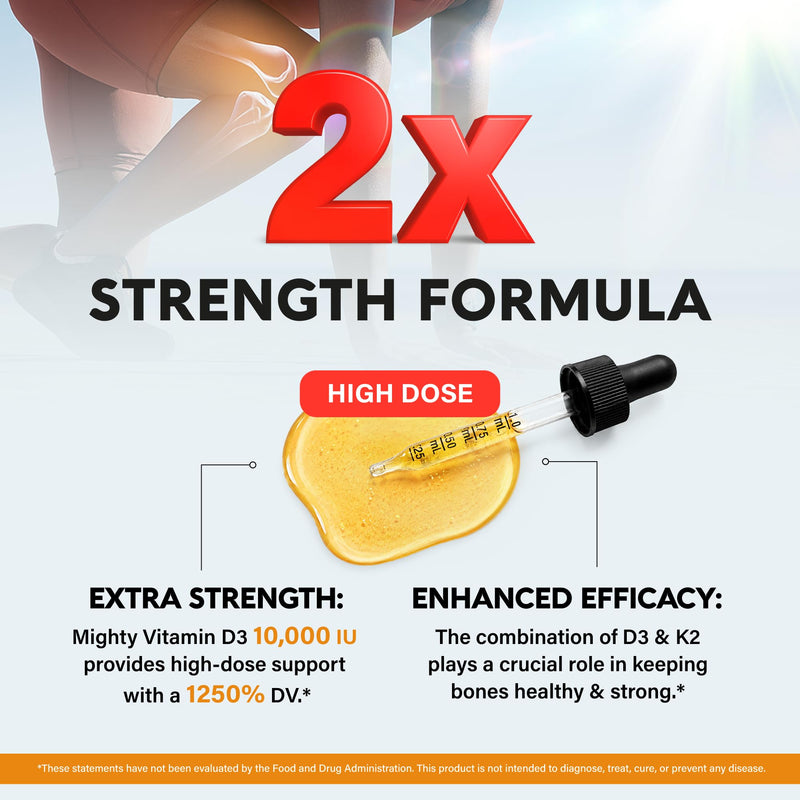 Vitamin D3 K2 USDA Organic Drops - Vitamin D3 10000 IU & K2 120mcg - 2 OZ | Immune & Mood Support, Bone & Teeth Health - Sugar-Free, Orange Flavor - Liquid Supplement for Men & Women - 60-Day Supply 2 Fl Oz (Pack of 1)