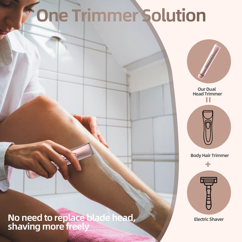 [Australia] - 2 in 1 Women Electric Shaver, Bikini Trimmer for Women Dual Head Wet & Dry Use IPX7 Waterproof, Body Hair Trimmer and Facial Hair Remover for Bikini Underarm Leg Arm Body Face (Rose Gold) Rose Gold 