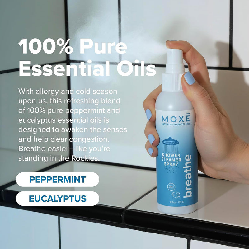 MOXĒ Breathe & Dream Shower Steamer, Congestion & Calm Relief, 4oz, 2 Pack | Two Essential Oil Blends for Refreshing Daytime and Relaxing Nighttime Shower Aromatherapy; Two Full-Size 4 Oz Spray Bottles 4 Fl Oz (Pack of 2) Breathe and Dream