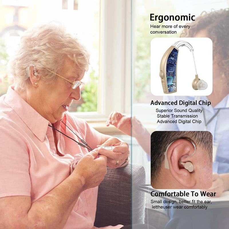 [Australia] - Hearing Aids Hearing Amplifiers for Seniors Rechargeable with Noise Cancelling-Hearing Aid Loss Amplifier Seniors&Adults Charging Case&Volume Control Beige (Z101) Silicone 