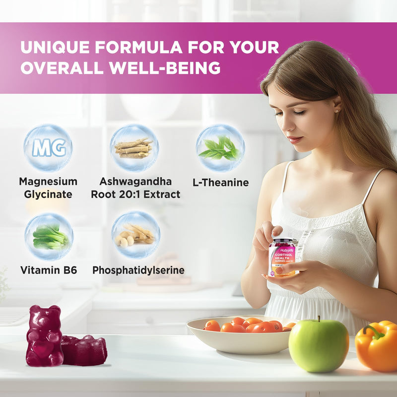 Cortisol Supplements for Women Men, Cortisol Gummies for Cortisol Detox | With Ashwagandha, Magnesium, L-Theanine, Phosphatidylserine, B6 for Relax, Sleep, Focus, Sugar-Free, Vegan, 60 1 Count (Pack of 120)