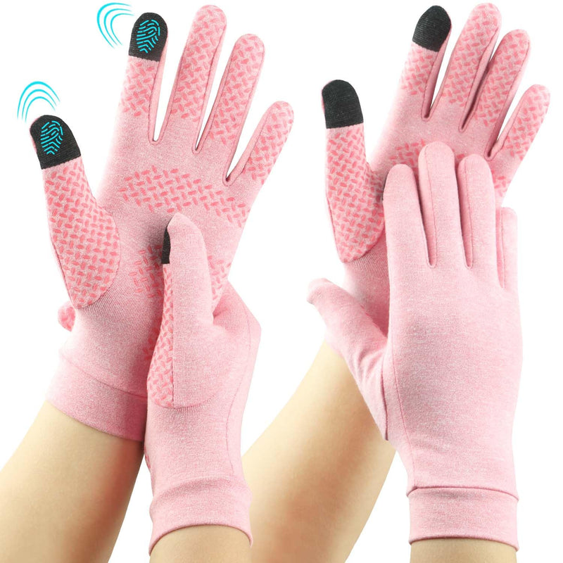 2 Pairs Full Finger Compression Arthritis Gloves for Rheumatoid, Osteoarthritis, Carpal Tunnel Pain Relief, Arthritis Hand Gloves for Women Men Support Work Typing (Pink, Medium) Pink