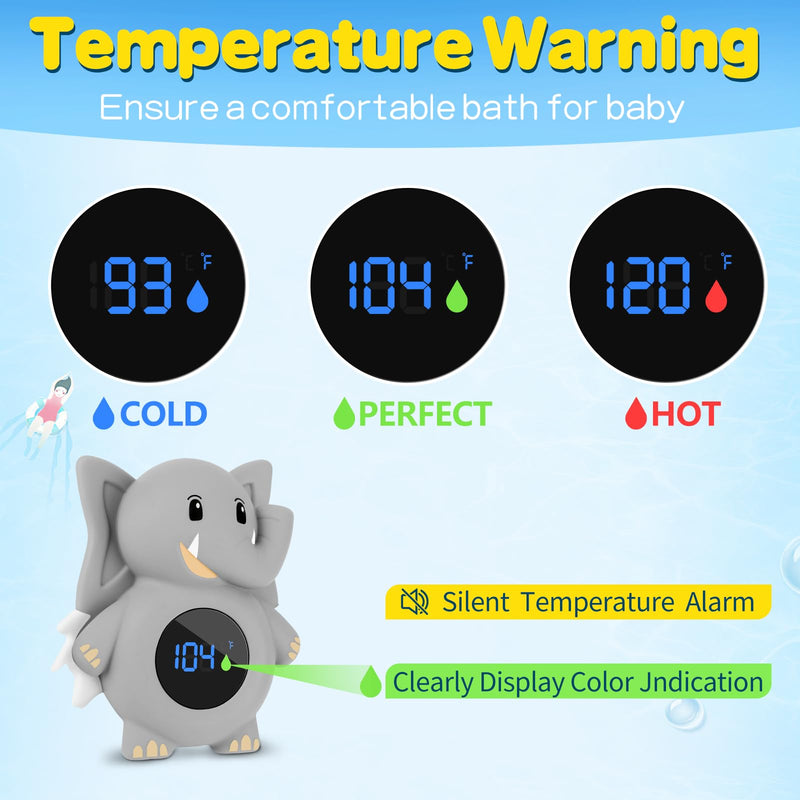 Baby Thermometer,with LED Display and Temperature Warning,Kids' Bathroom Safety Products,Bath Thermometer for Infants, Newborn,BPA-Free Bath Tub Thermometer (Elephants) elephants