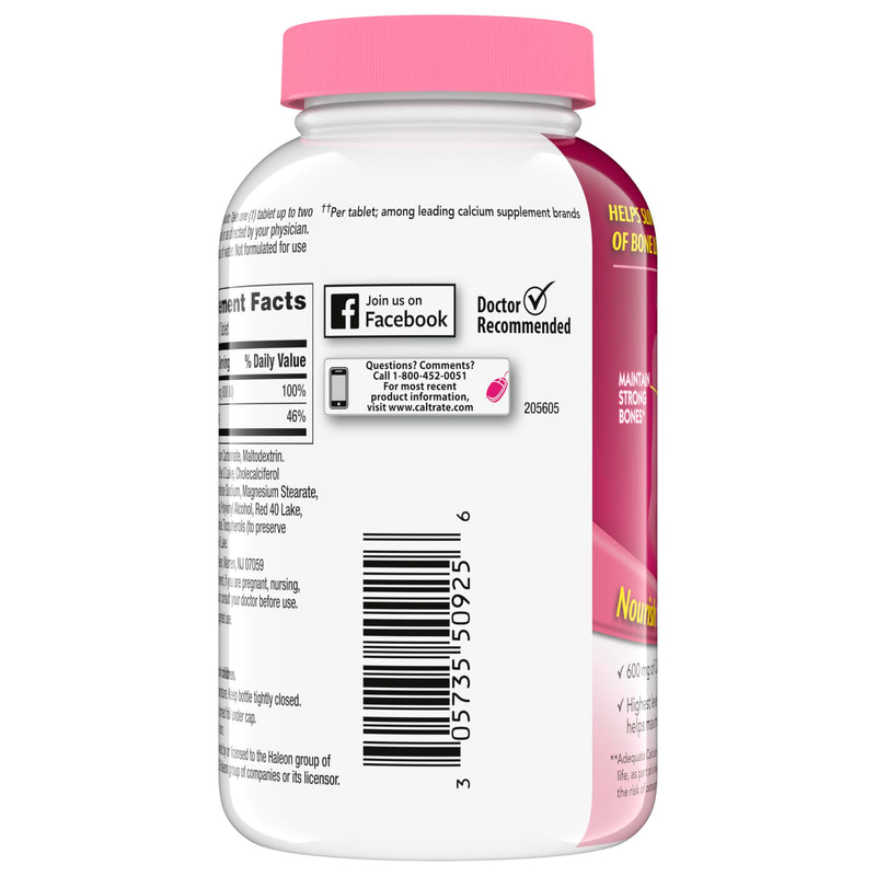 Caltrate 600 Plus D3 Vitamin D and Calcium Supplement Tablets, 200 Count | Highest Level of Vitamin D3, Maximizes Calcium Absorption to Support Strong Bones and Daily Function 200 Count (Pack of 1)