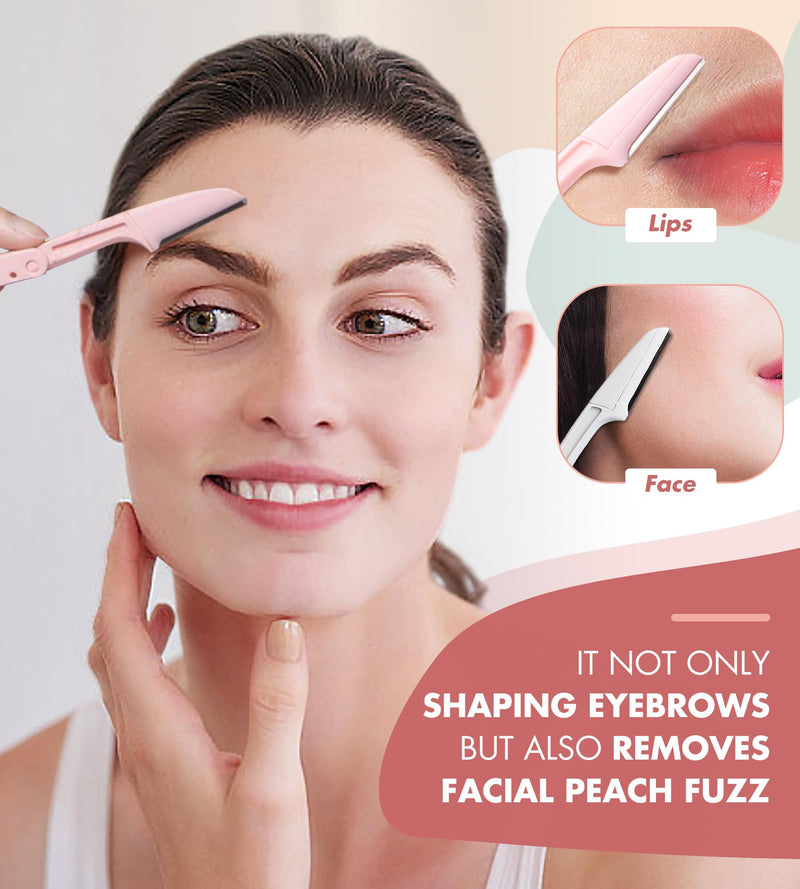 [Australia] - Dermaplaning Tool - Dermaplane Razor for Face, for Women and Men, That Helps Exfoliate and Peach Fuzz - Smooth the Skin, 30 Pcs Foldable Eyebrow Razors + 20 Blade Refills + Eyebrow Stamp Stencils 30 Razors + 20 Blades + Eyebrow Stencils 