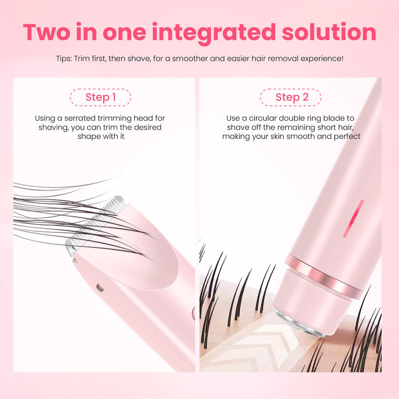 [Australia] - Bikini Trimmer for Women-2 in 1 Dual Head Electric Razors,IPX7 Waterproof Bikini Electric Shaver,Dry & Wet Use Painless Bikini Shaver,Pubic Hair Trimmer for Private Area & Body Hair, Pink 