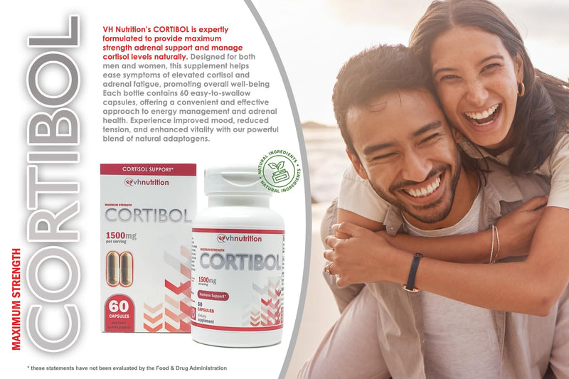 [Australia] - VH Nutrition CORTIBOL | Cortisol Manager* Supplement | Maximum Strength Adrenal Support* for Men and Women | Rhodiola, Cordyceps, and Eleuthero | 60 Capsules 