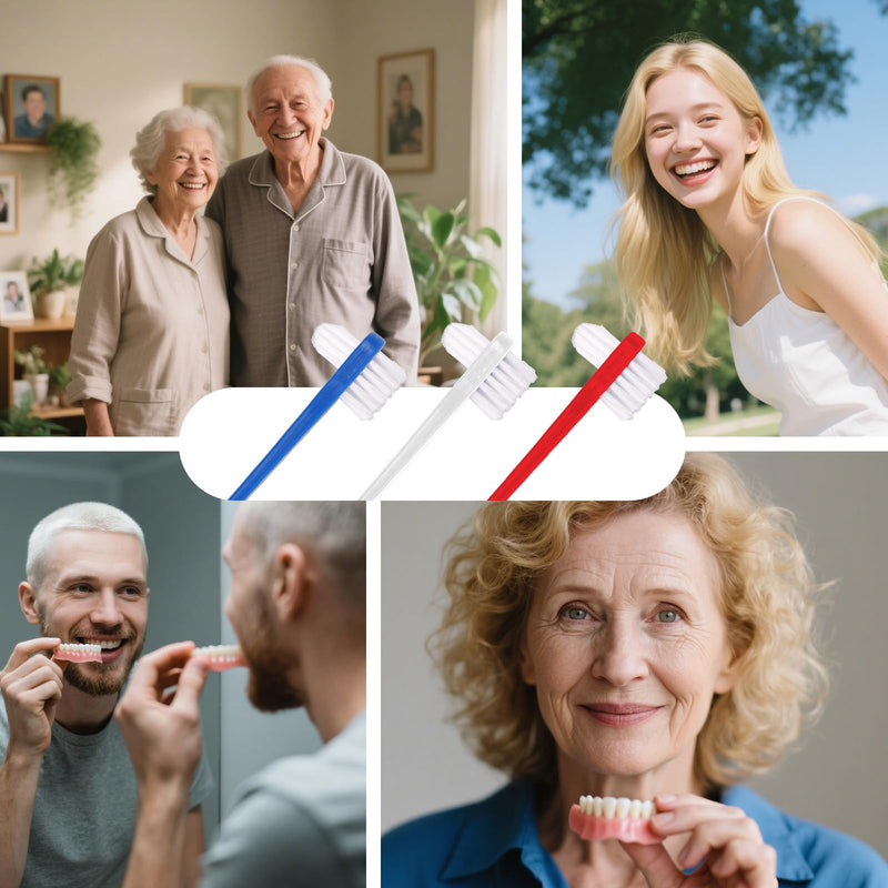 [Australia] - 21 Pcs Dual Headed Denture Brush, Portable Denture Toothbrush for False Teeth, Retainer Cleaner Brush 