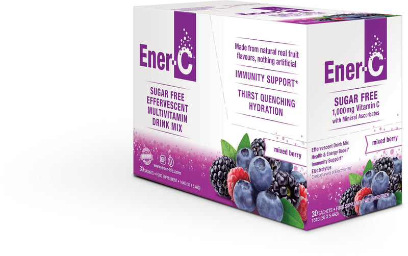 Ener-C Sugar Free Multivitamin Drink Mix, No Sugar - Mixed Berry, 30 Count | Vitamin Powder for Water, Electrolytes Powder, Hydration Boost Packets, Zero Sugar, Vitamin C & B12 Sugar Free Mixed Berry 0.2 Ounce (Pack of 30)