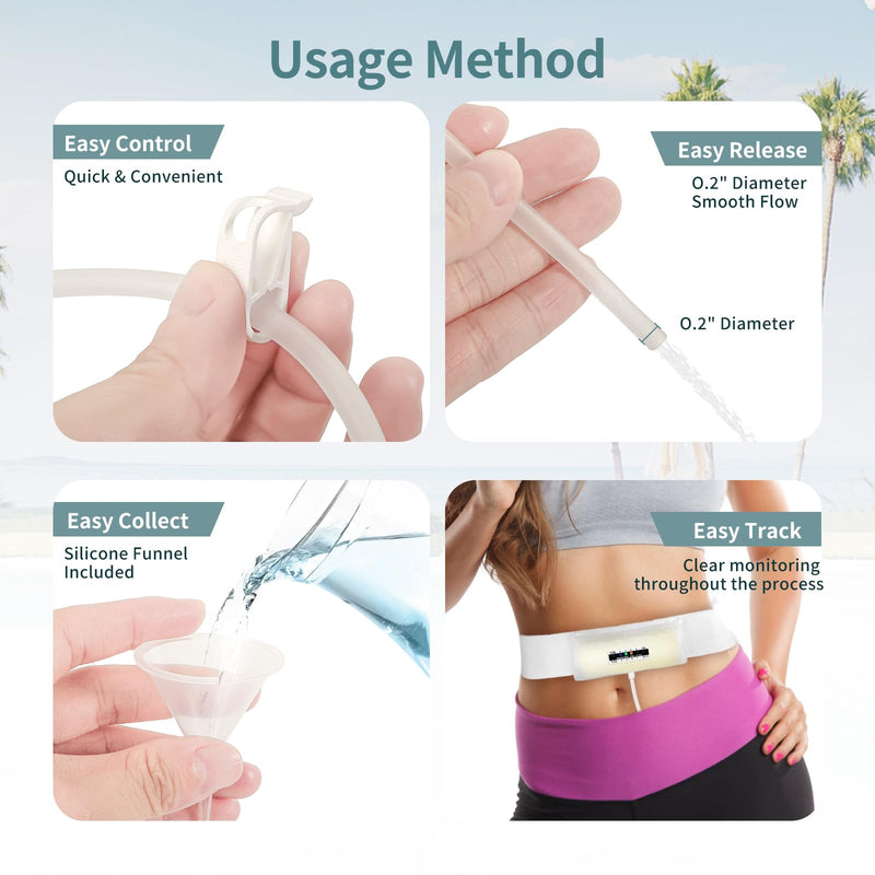 Urine Test Complete Kit with 2-4 oz Sample Pouch, 43.3 inch Concealed Stretch Belt with 5 Liquid Release Outlets, Temperature Strips, Silicone Funnel, Clamps and Plug, Reusable Storage System (White) White-001