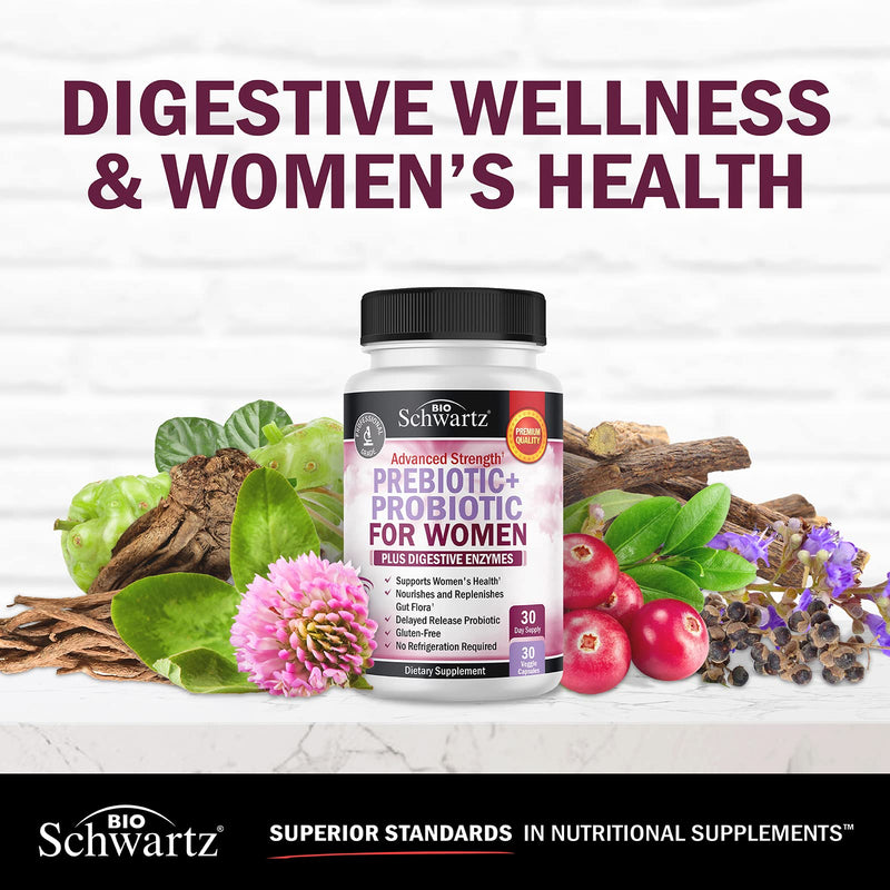 [Australia] - Prebiotics and Probiotics for Women - for Gut, Vaginal and Immune Health Support with Black Cohosh and Red Clover - Whole Food Digestive Enzymes Capsules, Lactobacillus Probiotic Supplement, 30 Count 30 Count (Pack of 1) 