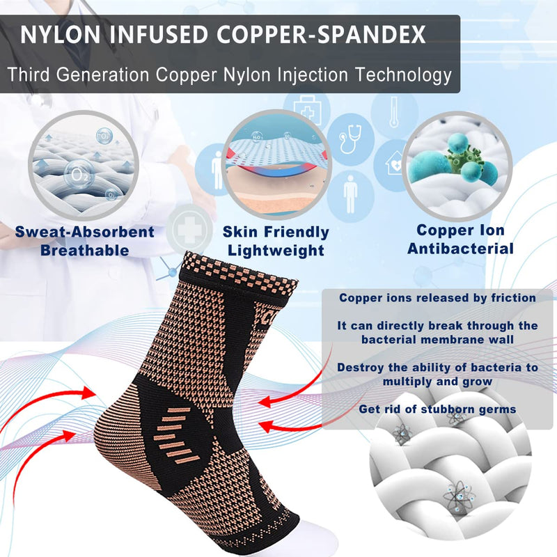 [Australia] - Copper Ankle Brace, Copper Infused Ankle Support Compression Sleeve for Men & Women, for Foot Pain Relief, Plantar Fasciitis, Sprained Ankle, Achilles Tendonitis,Recovery, Daytime or Night Use(L) Yellow- black Large 