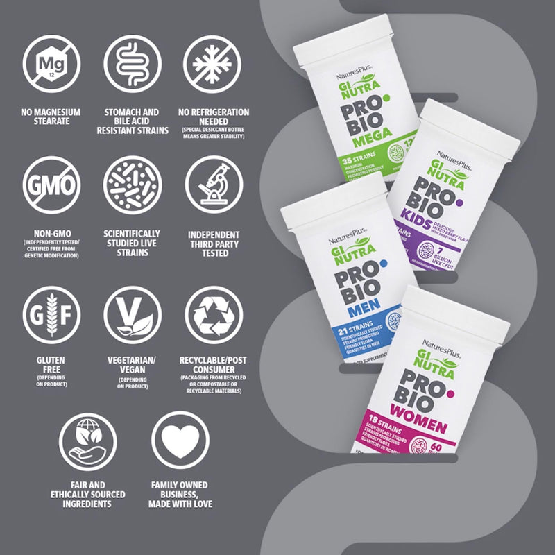 NaturesPlus GI Nutra Pro Bio Women - 18 Science Backed Strains for Women Flora with Cranberries and Prebiotics - One a Day, Vegan, Gluten Free - 30 Capsules