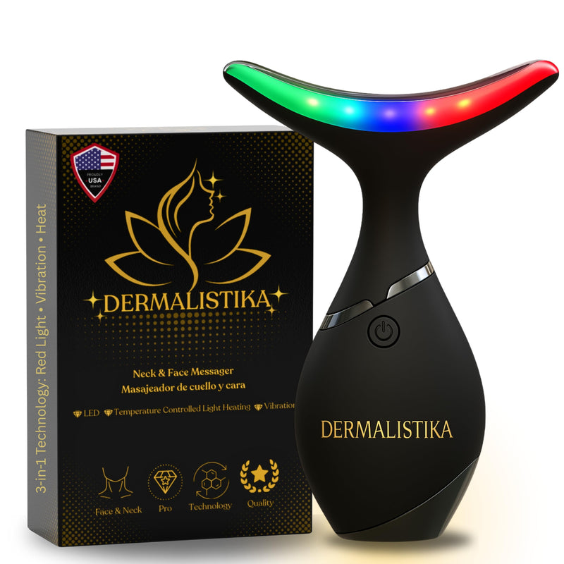 Red-Light-Therapy-for-Face and Neck, Facial & Neck Massager Triple Action Portable Beauty Device. LED, Thermal, and Vibration for a Radiant Appearance in Minutes a Day at Home Skin Care.