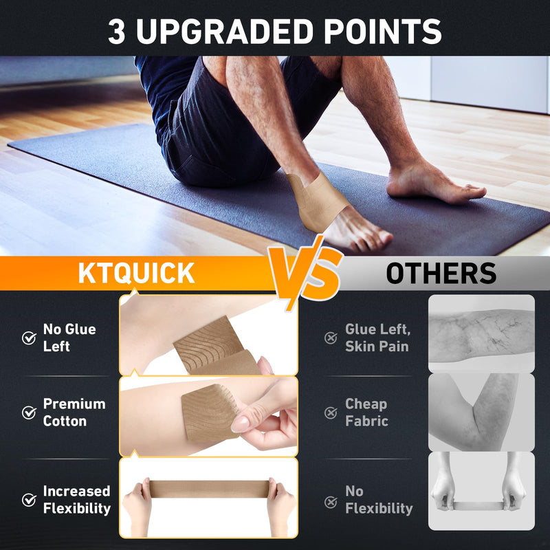 [Australia] - Kinesiology Tape for Ankle, KTQUICK 12 Count Ankle Tape Precut, Original Cotton Waterproof & Breathable, Enhance Elastic Kinesiology Athletic Tape for Ankle Support and Muscle to More Sports (Beige) Beige 