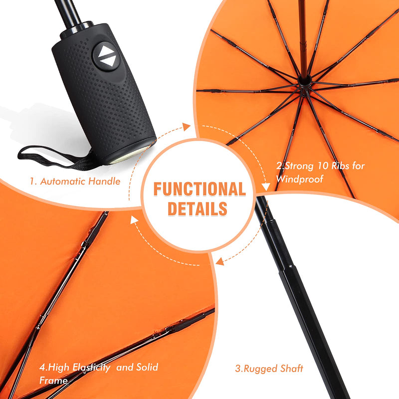 ZOMAKE Travel Umbrella Compact - 10 Ribs Portable Collapsible Umbrellas for Rain Windproof - Paraguas Automatic Small Folding Umbrella Lightweight Packable Umbrella for Women Men - Orange&Navy Blue