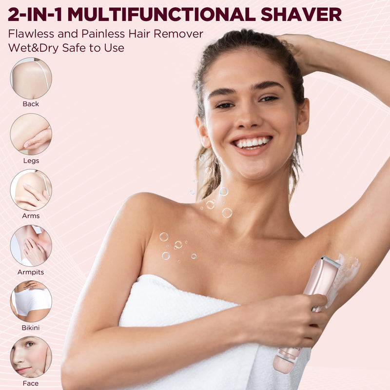 [Australia] - 2 in 1 Women Electric Shaver, Dual Head Bikini Trimmer for Women IPX7 Waterproof Wet & Dry Use Electric Razors with Dual Heads Rechargeable Lady Trimmer for Bikini Underarm Leg Arm Body Face 